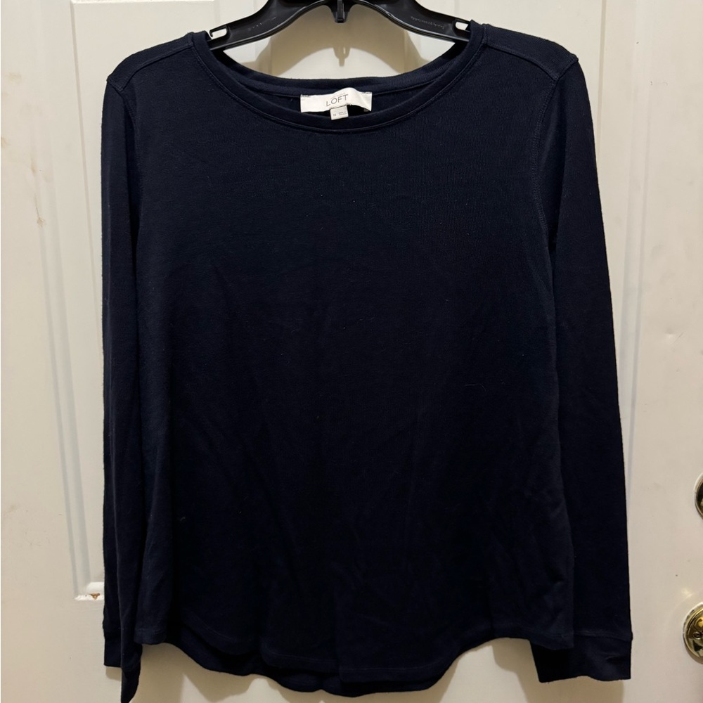 LOFT Women's Navy Long Sleeve Top